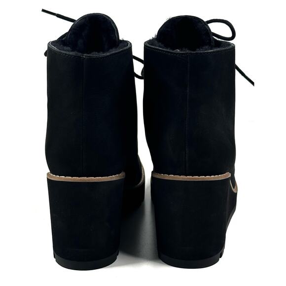 Eileen Fisher Alpine Black Nubuck Wedge Bootie Womens 8 Real Shearling New $275 - Picture 3 of 11